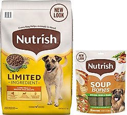 Rachael Ray Nutrish Limited Ingredient Lamb Meal & Brown Rice Recipe Dry Food + Soup Bones Chicken & Veggies Flavor Dog Treats