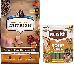 Rachael Ray Nutrish Real Turkey, Brown Rice & Venison Recipe Dry Food + Soup Bones Chicken & Veggies Flavor Dog Treats