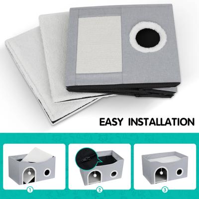 Show full view: Heeyoo Polyester Indoor Cat House with Fluffy Ball & Scratch Pad, Light Grey slide 9 of 10