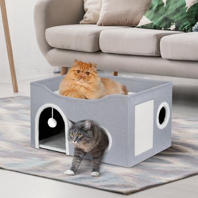 Show full view: Heeyoo Polyester Indoor Cat House with Fluffy Ball & Scratch Pad, Light Grey slide 8 of 10