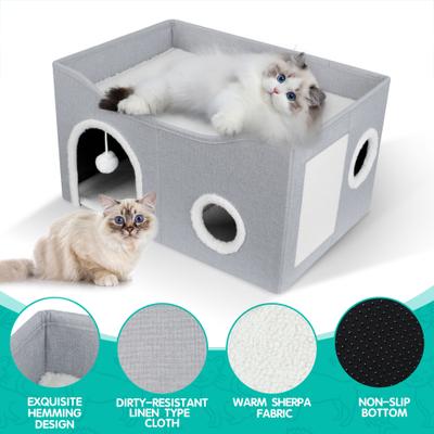 Show full view: Heeyoo Polyester Indoor Cat House with Fluffy Ball & Scratch Pad, Light Grey slide 4 of 10