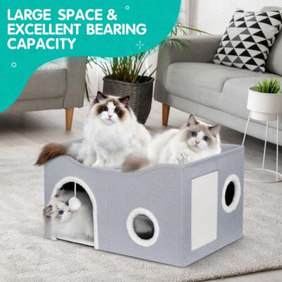 Show full view: Heeyoo Polyester Indoor Cat House with Fluffy Ball & Scratch Pad, Light Grey slide 7 of 10