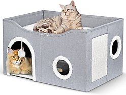 Heeyoo Polyester Indoor Cat House with Fluffy Ball & Scratch Pad, Light Grey