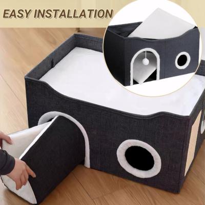 Show full view: Heeyoo Polyester Indoor Cat House with Fluffy Ball & Scratch Pad, Charcoal Grey slide 8 of 9