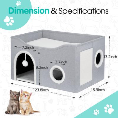Show full view: Heeyoo Polyester Indoor Cat House with Fluffy Ball & Scratch Pad, Light Grey slide 3 of 10