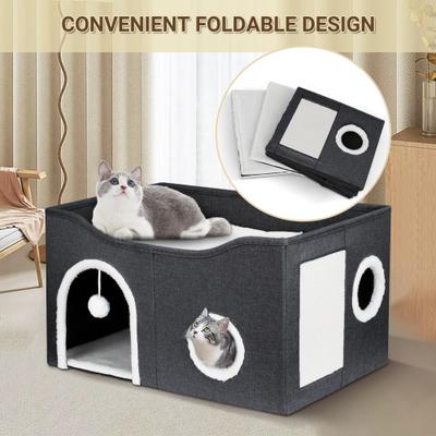 Show full view: Heeyoo Polyester Indoor Cat House with Fluffy Ball & Scratch Pad, Charcoal Grey slide 7 of 9