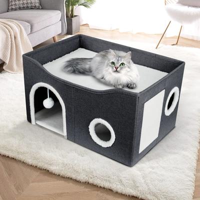 Show full view: Heeyoo Polyester Indoor Cat House with Fluffy Ball & Scratch Pad, Charcoal Grey slide 4 of 9