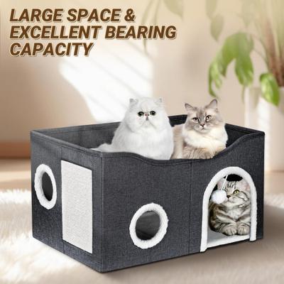 Show full view: Heeyoo Polyester Indoor Cat House with Fluffy Ball & Scratch Pad, Charcoal Grey slide 3 of 9