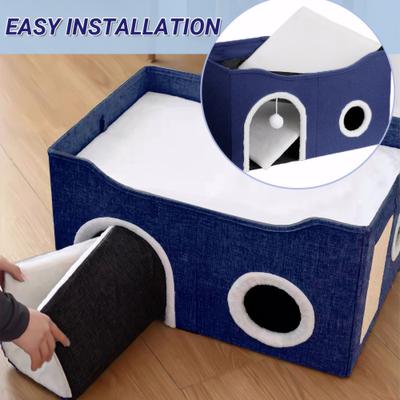 Show full view: Heeyoo Polyester Indoor Cat House with Fluffy Ball & Scratch Pad, Dark Blue slide 7 of 8