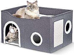 Heeyoo Polyester Indoor Cat House with Fluffy Ball & Scratch Pad, Grey