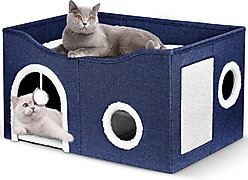 Heeyoo Polyester Indoor Cat House with Fluffy Ball & Scratch Pad, Dark Blue