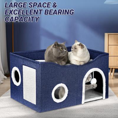 Show full view: Heeyoo Polyester Indoor Cat House with Fluffy Ball & Scratch Pad, Dark Blue slide 2 of 8
