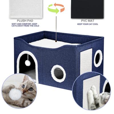 Show full view: Heeyoo Polyester Indoor Cat House with Fluffy Ball & Scratch Pad, Dark Blue slide 5 of 8