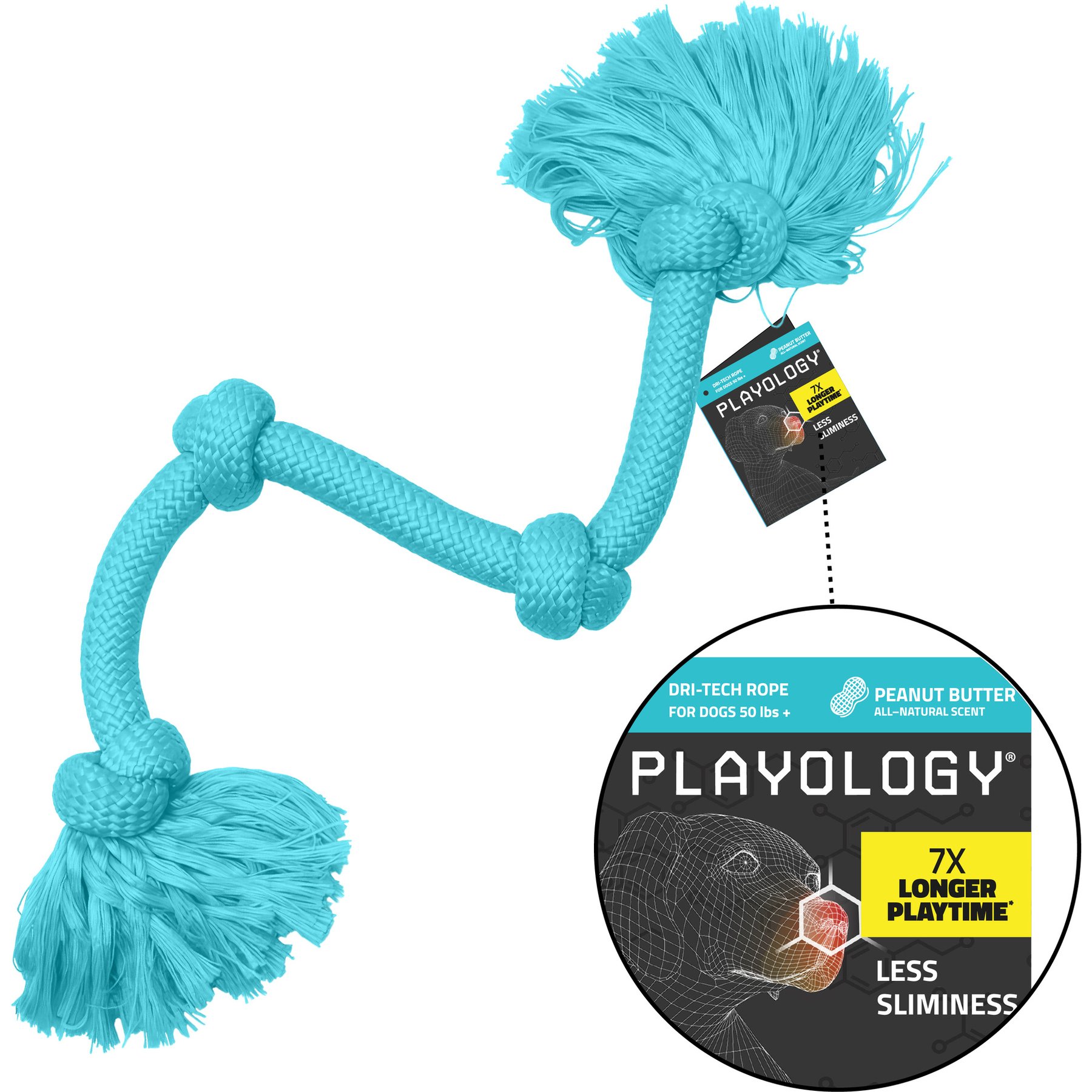 Playology Peanut Butter Scented Dri-Tech Rope Dog Toy, Blue, Mega