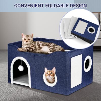 Show full view: Heeyoo Polyester Indoor Cat House with Fluffy Ball & Scratch Pad, Dark Blue slide 6 of 8