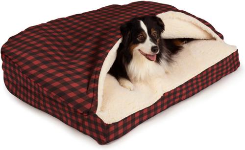 Show full view: Snoozer Pet Products Indoor/Outdoor Holiday Print Rectangle Cozy Cave Dog Bed, Buffalo Check, Medium slide 3 of 5