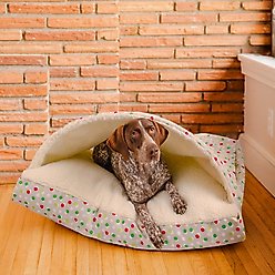 Snoozer Pet Products Indoor/Outdoor Holiday Print Rectangle Cozy Cave Dog Bed, Holiday Dots, Small