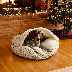 Snoozer Pet Products Indoor/Outdoor Holiday Print Round Cozy Cave Dog Bed, Holiday Dots, Large