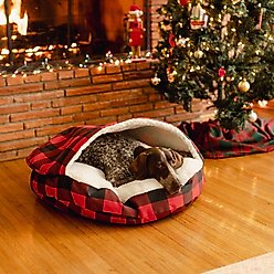 Snoozer Pet Products Indoor/Outdoor Holiday Print Round Cozy Cave Dog Bed, Buffalo Check, Large