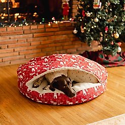 Snoozer Pet Products Indoor/Outdoor Holiday Print Round Cozy Cave Dog Bed, Pedigree Red, X-Large