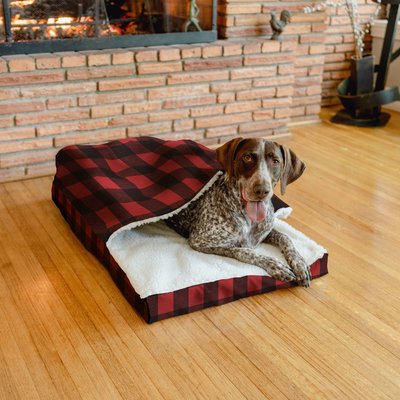 Snoozer Pet Products Snoozer Pet Products Indoor/Outdoor Holiday Print Cozy Cave Crate Dog Bed, Buffalo Check, Large