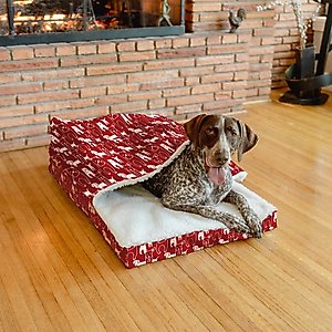 Snoozer Pet Products Indoor/Outdoor Holiday Print Cozy Cave Crate Dog Bed, Pedigree Red, X-Large