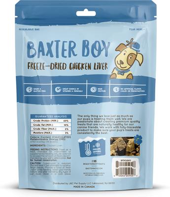 Show full view: Baxter Boy Freeze-Dried Chicken Liver Chew Dog Treats, 5-oz bag slide 3 of 3