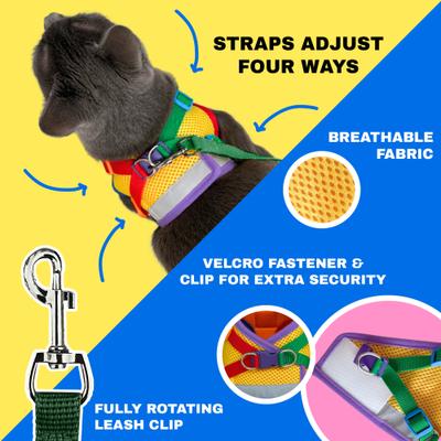 Show full view: Travel Cat The True Adventurer Reflective Cat & Kitten Harness & Leash, Rainbow, Small slide 3 of 9