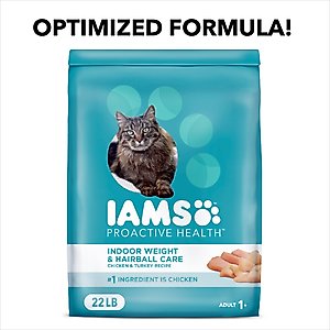 Iams Proactive Health Indoor Weight & Hairball Care Chicken & Turkey Recipe Dry Cat Food, 22-lb bag