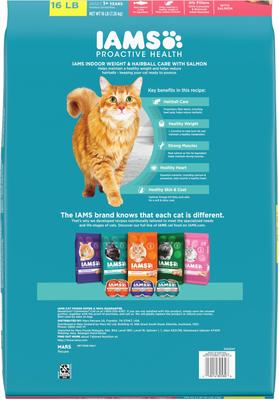 Show full view: Iams ProActive Health Adult Indoor Weight & Hairball Care with Salmon Dry Cat Food, 16-lb bag slide 3 of 10