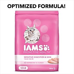 Iams Proactive Health Sensitive Digestion & Skin Turkey Dry Cat Food, 13-lb bag slide 2 of 9
