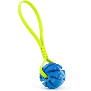 Dogline Spiral Ball with Handle Dog Toy, Blue/Yellow, 2-in