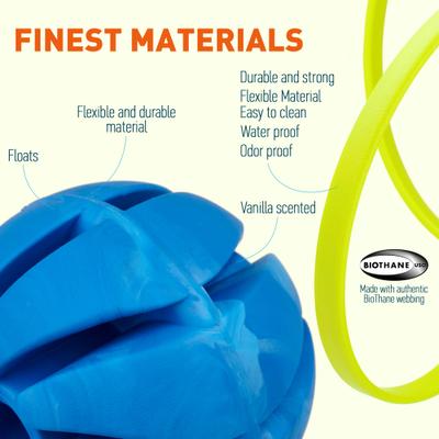 Show full view: Dogline Spiral Ball with Handle Dog Toy, Blue/Yellow, 2-in slide 2 of 8