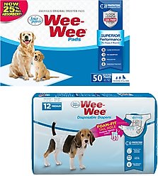 Wee-Wee Disposable Doggie Diapers, Medium, 12 count + Absorbent Dog Pads, 22" x 23", 50 count