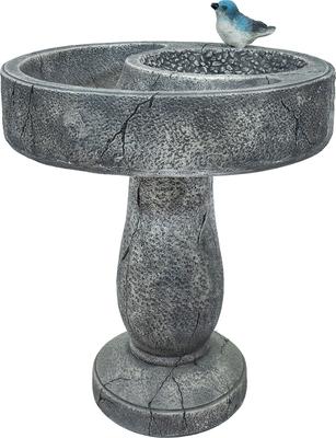 Show full view: Sunnydaze Decor Bird Bath with Feeder Compartment, Grey slide 2 of 9