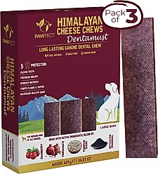 Pawfect Dentamust Himalayan Cheese Chews Large All Natural High-Protein Grain-Free with Cranberry Pomengranate Pumpkin seeds & Activated Charcoal Dental Dog Treats, 3 count