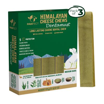 Show full view: Pawfect Dentamust Himalayan Cheese Chews Medium All Natural High-Protein Grain-Free with Aloe Vera Green Tea Extract Honey Fennel & Sesame Seeds Dental Dog Treats, 3 count slide 1 of 9