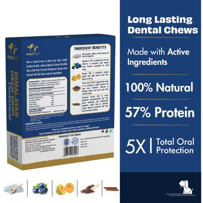 Show full view: Pawfect Dentamust Himalayan Cheese Chews Medium All Natural High-Protein Grain-Free with Blueberry Blue Sipirulina Papaya Clove Extract & Cinnamon Extract Dental Dog Treats, 3 count slide 3 of 9