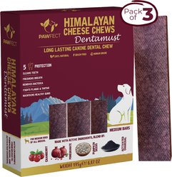Pawfect Dentamust Himalayan Cheese Chews Medium All Natural High-Protein Grain-Free with Cranberry Pomengranate Pumpkin seeds & Activated Charcoal Dental Dog Treats, 3 count