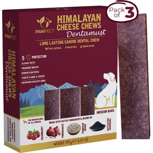 Pawfect Dentamust Himalayan Cheese Chews Medium All Natural High-Protein Grain-Free with Cranberry Pomengranate Pumpkin seeds & Activated Charcoal Dental Dog Treats, 3 count
