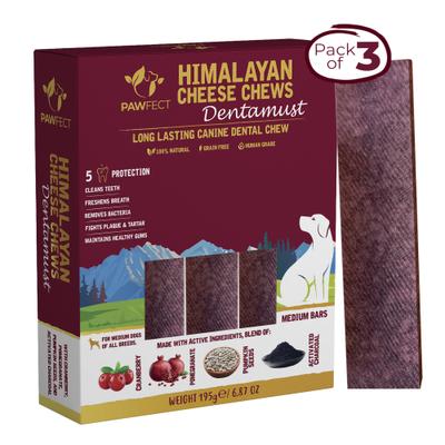 Show full view: Pawfect Dentamust Himalayan Cheese Chews Medium All Natural High-Protein Grain-Free with Cranberry Pomengranate Pumpkin seeds & Activated Charcoal Dental Dog Treats, 3 count slide 1 of 9