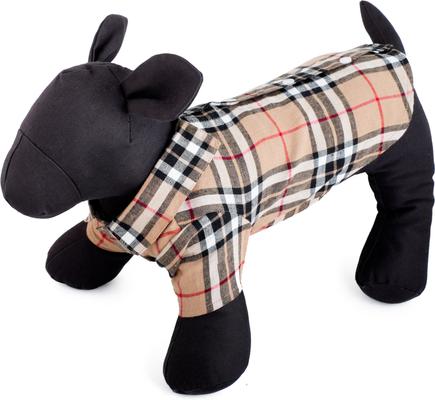 Show full view: The Worthy Dog Tan Plaid Dog Shirt, Tan, Small slide 2 of 5