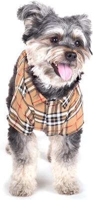 Show full view: The Worthy Dog Tan Plaid Dog Shirt, Tan, Small slide 3 of 5