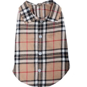 The Worthy Dog Tan Plaid Dog Shirt, Tan, Medium