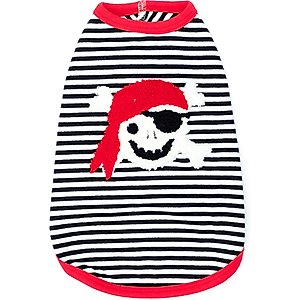The Worthy Dog Pirate Tee Dog Shirt, Black/White, Small