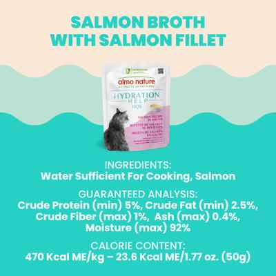 Show full view: Almo Nature Hydration Help HQS Salmon Recipe in Broth Wet Cat Food Topping, 1.77-oz pouch, case of 12 slide 7 of 10