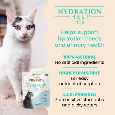Show full view: Almo Nature Hydration Help HQS Goat Milk Wet Cat Food Topping, 1.77-oz pouch, case of 12 slide 4 of 11