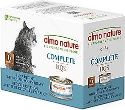 Almo Nature HQS Complete Tuna with Quail Eggs in Gravy Flaked Wet Cat Food, 2.47-oz can, case of 6