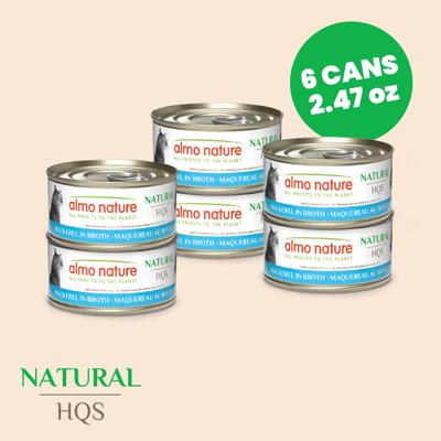 Show full view: Almo Nature HQS Natural Mackerel Flaked Wet Cat Food, 2.47-oz can, case of 6 slide 3 of 11