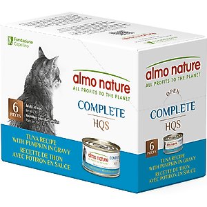 Almo Nature HQS Complete Tuna with Pumpkin in Gravy Flaked Wet Cat Food, 2.47-oz can, case of 6